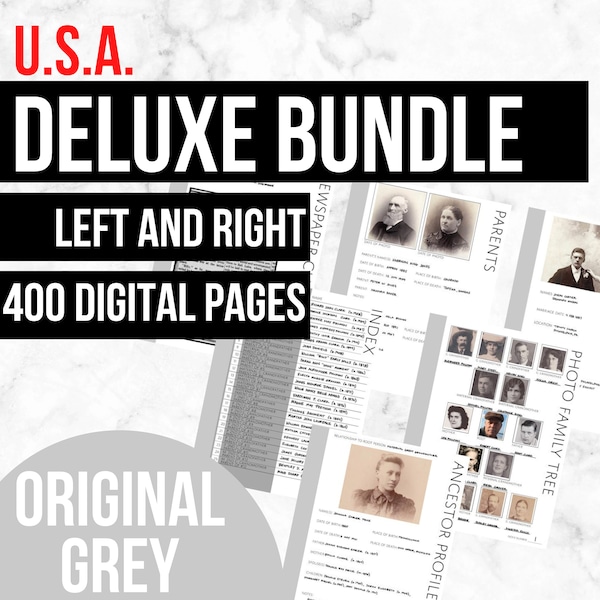 USA Deluxe Family History Bundle - Original Grey (Téléchargement numérique) - Carnets d'arbre généalogique