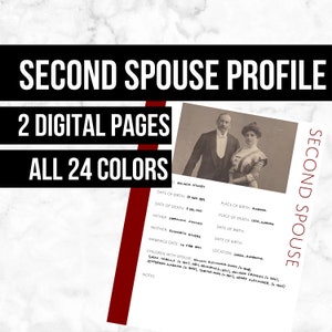 Second Spouse Profile Page: Printable Genealogy Form (Digital Download) - Family Tree Notebooks