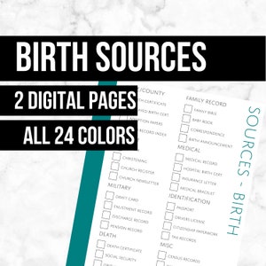 Birth Sources Checklist: Printable Genealogy Form (Digital Download) - Family Tree Notebooks