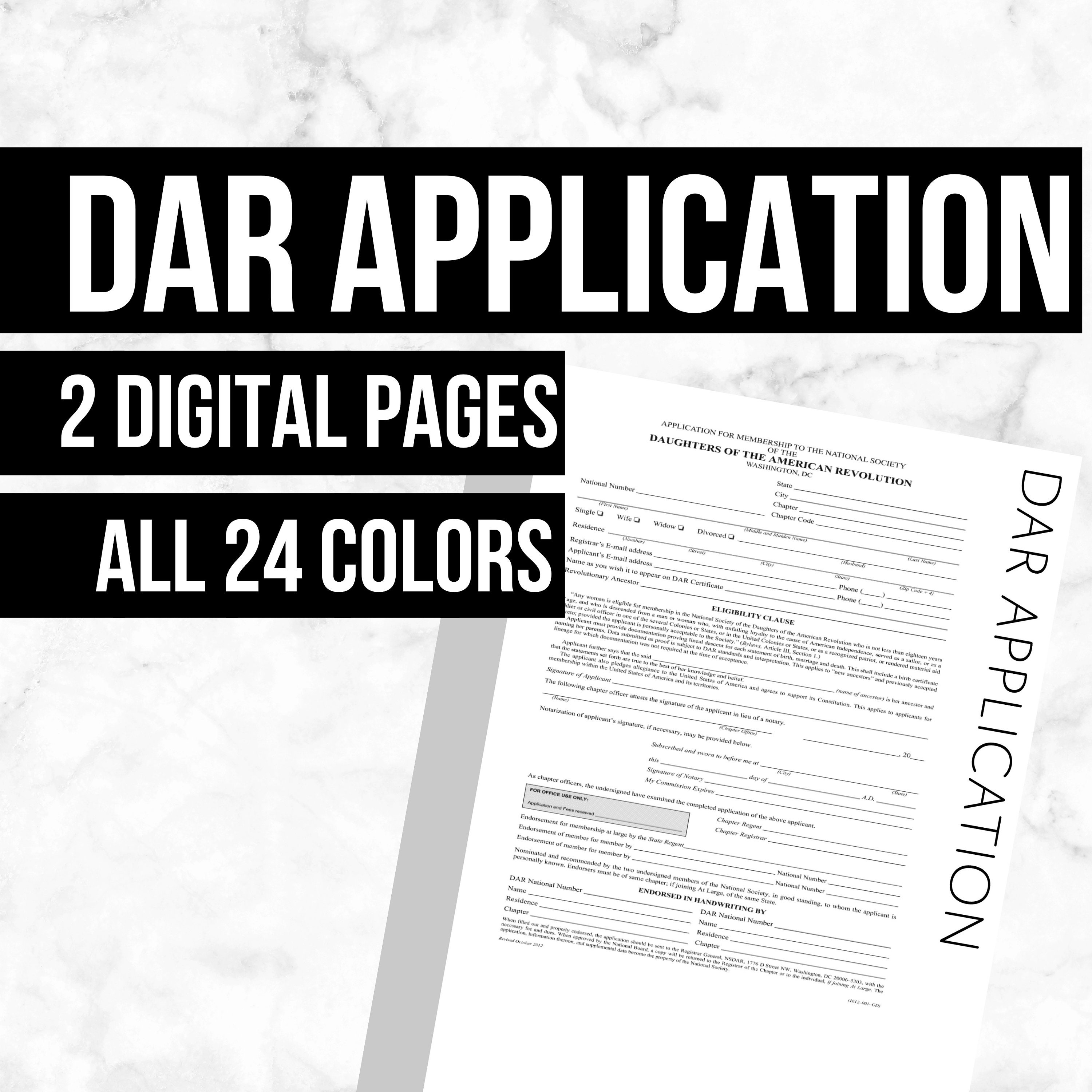 DAR Application Printable Genealogy Form digital Download Etsy UK