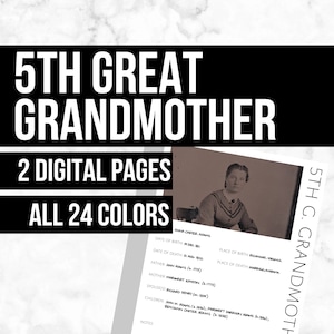 5th Great Grandmother Profile: Printable Genealogy Form (Digital Download) - Family Tree Notebooks