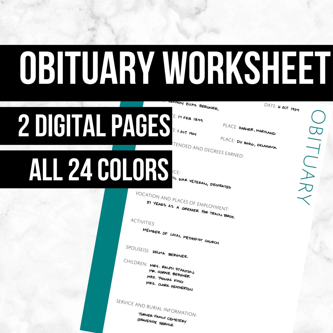 Obituary Worksheet: Printable Genealogy Forms digital - Etsy Canada