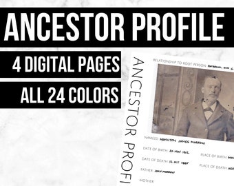 Ancestor Profile Page Pack Printable digital Download Family History ...
