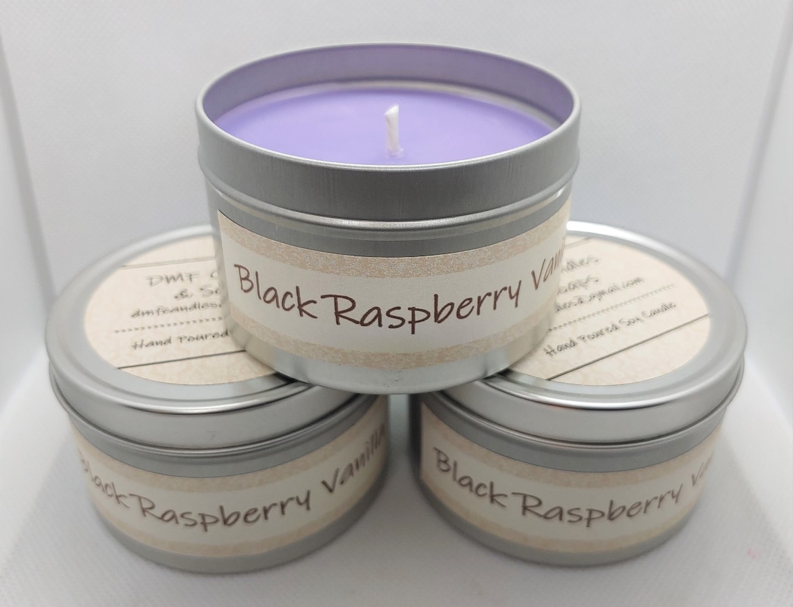 Black Raspberry Vanilla, Soy Candle, 8 Oz Tin, Purple Candle, Scented