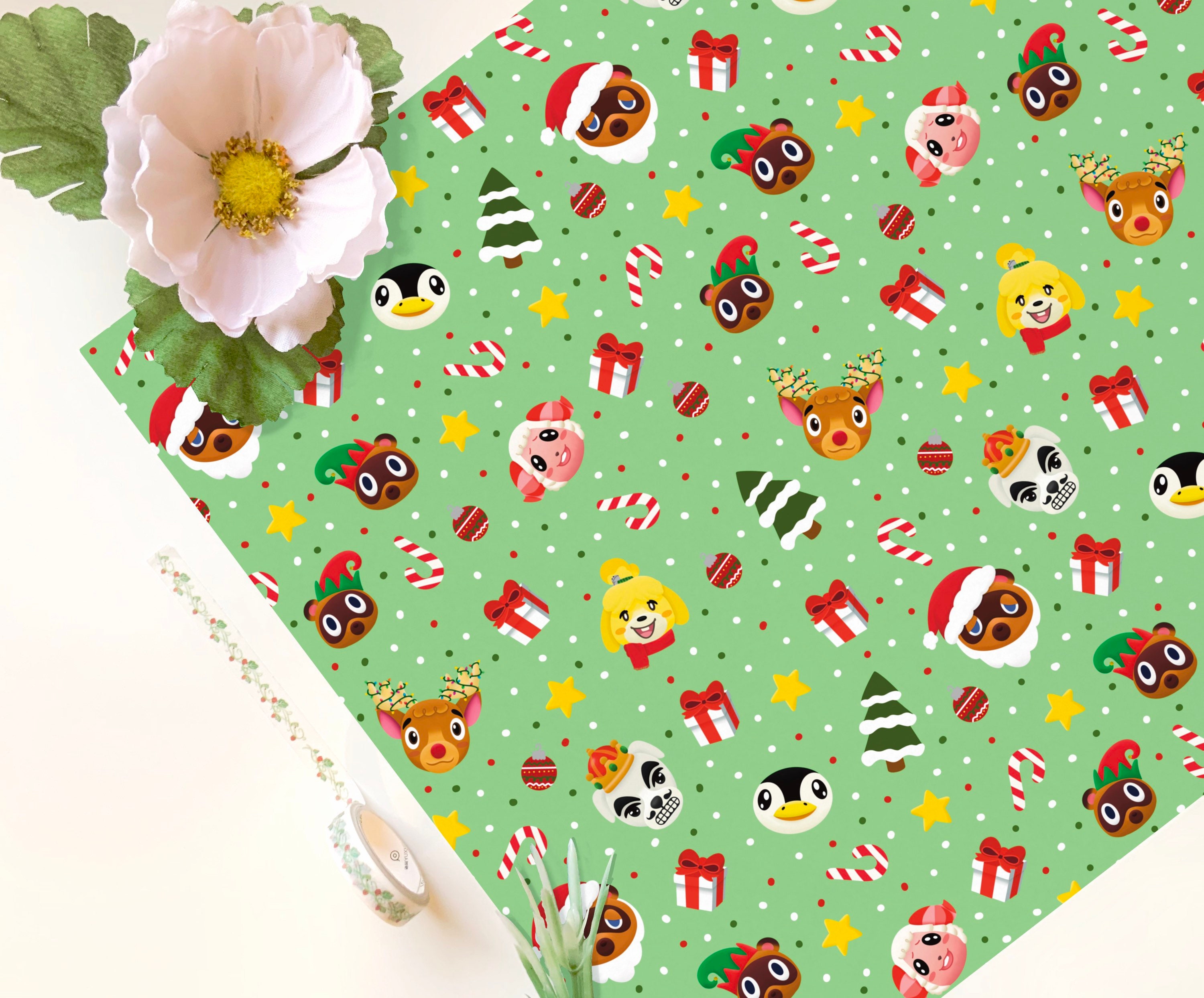 Christmas Crossing Wrapping Paper Animal Crossing Gift Wrap Etsy