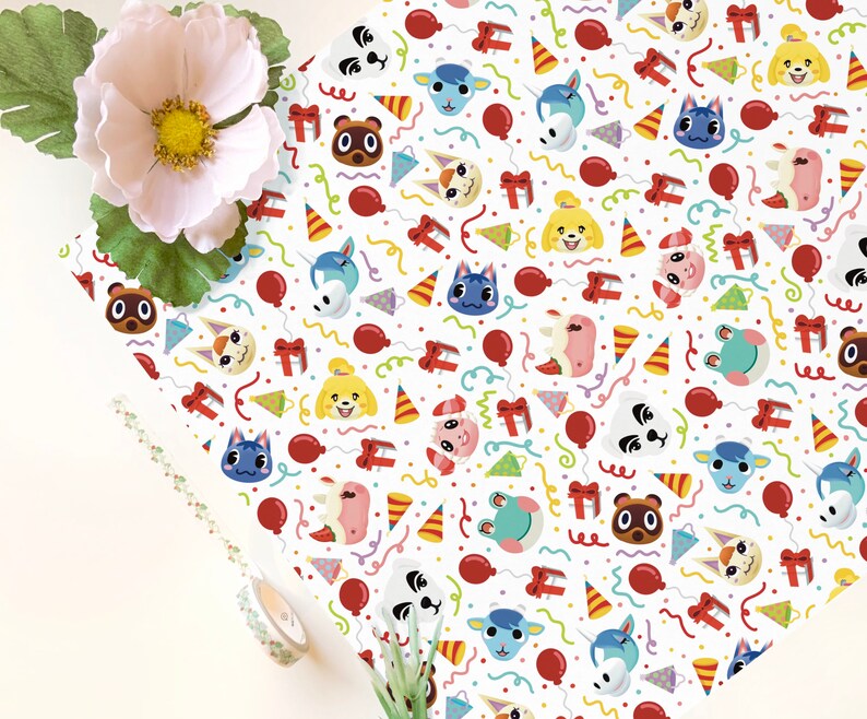 Birthday Crossing Wrapping Paper Animal Crossing Gift Wrap Etsy