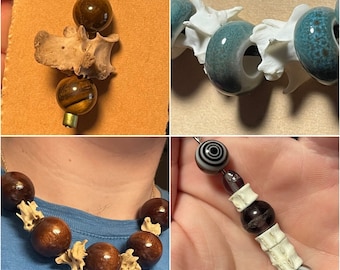 Collares de columna vertebral: vértebras recolectadas éticamente, joyas de hueso