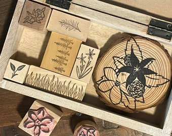 Foliage Stempel Set, handgeschnitzte Stempel Blume floral floral Set
