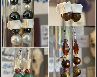 Pendientes de columna vertebral: vértebras, joyas de hueso recuperado, de origen ético