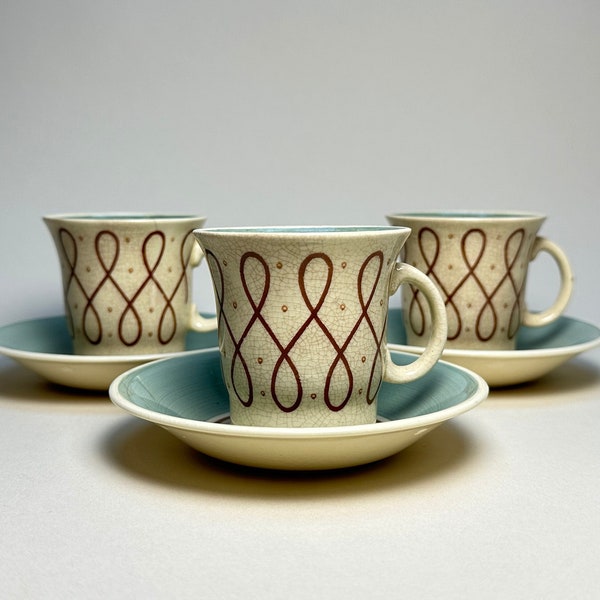 Vintage 1930s Art Deco England Susie Cooper Production  "Elegance"  cups and saucers (set of 3)