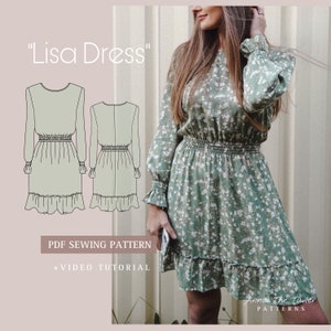 LISA Long Sleeve Ruffle Printable Sewing Pattern A4 pdf Digital Download XS-XL sizes Clear Sewing Instructions Video Tutorial