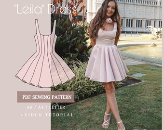 LEILA dress printable sewing pattern A0-A4-Letter pdf digital download 2XS-4XL sizes with sewing instructions + Video Tutorial