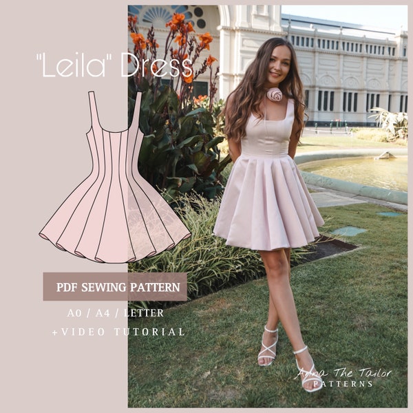LEILA Kleid druckbares Schnittmuster A0-A4-Letter pdf digitaler Download 2XS-4XL Größen mit Nähanleitung + Video-Tutorial