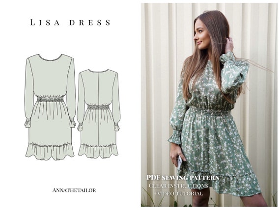 Long Sleeve Dress Pattern
 Long Sleeve Dress Pattern Instant Download A4 PDF Sewing