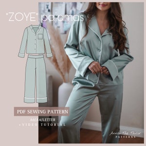 Pijama ZOYE Patrón de costura imprimible 2 en 1 A0-A4-Letra pdf descarga digital tallas 2XS-4XL con instrucciones de costura + Video Tutorial