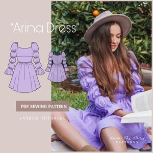 Arina Romantic Dress Sewing Pattern, Long Sleeve XS-XL (PDF Download)