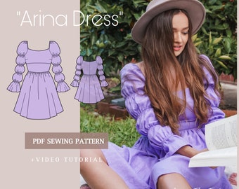 ARINA romantic dress Printable Sewing Pattern A4 pdf Digital Download XS-XL sizes with Sewing Instructions + Video Tutorial