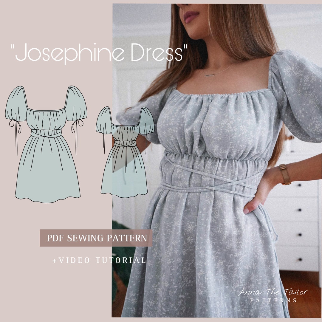 JOSEPHINE Puff Sleeve Dress With Ties Printable Sewing Pattern A4 Pdf ...