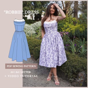 Robbie Corset Dress Sewing Pattern: Structured Midi Full Skirt (PDF Download 2XS-4XL)
