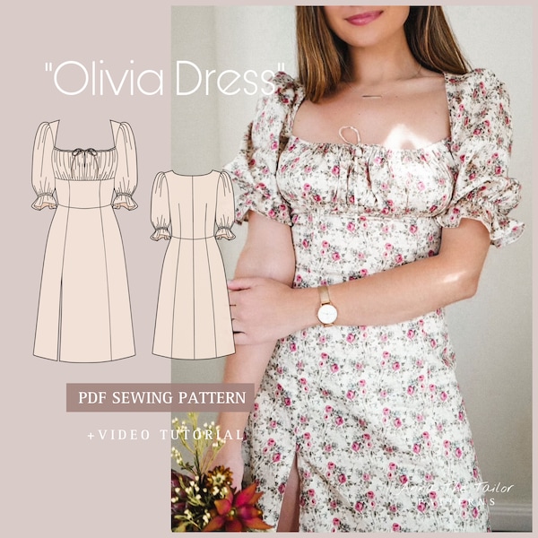 OLIVIA Milchmädchen Kleid Printable Nähen Muster Sofortiger Download A4 pdf XS-XL Größen Video Anleitung