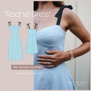 RACHEL bustier dress Printable Sewing Pattern A4 pdf Digital Download XS-XL sizes with Sewing Instructions + Video Tutorial