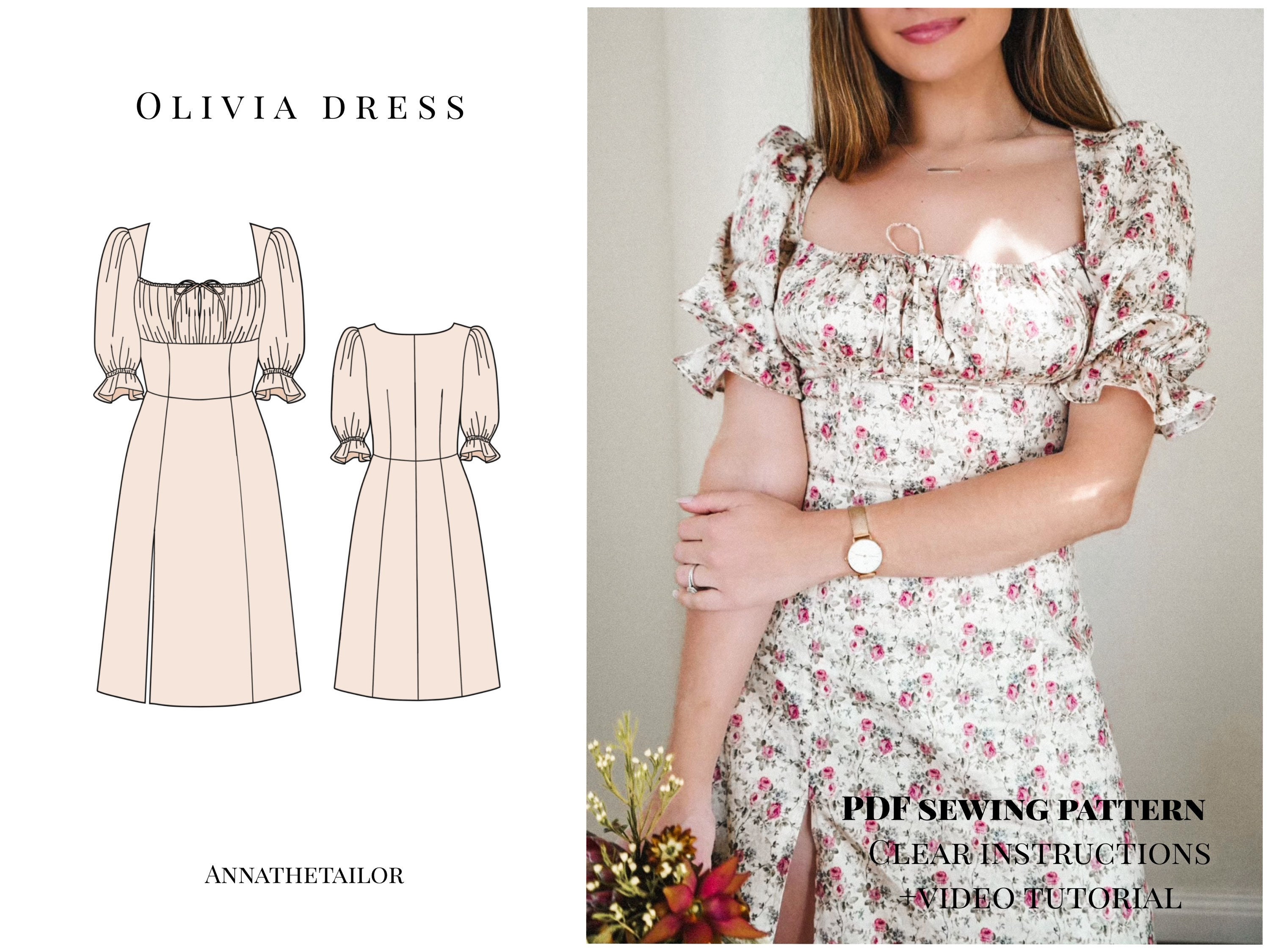 Olivia Milkmaid Dress Printable Sewing Pattern Instant Etsy UK