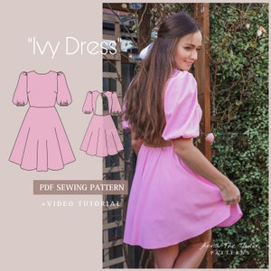 IVY open back dress Printable Sewing Pattern A4 pdf Digital Download XS-XL sizes with Sewing Instructions + Video Tutorial