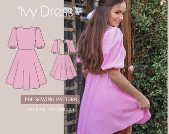 IVY open back dress Printable Sewing Pattern A4 pdf Digital Download XS-XL sizes with Sewing Instructions + Video Tutorial