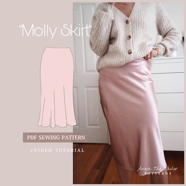 MOLLY Bias Midi Skirt Printable Sewing Pattern A4 pdf Digital Download XS-XL sizes Clear Sewing Instructions Video Tutorial