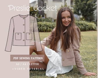PRESLIE jacket Printable Sewing Pattern A0-A4-Letter pdf Digital Download 2XS-4XL sizes with Sewing Instructions + Video Tutorial