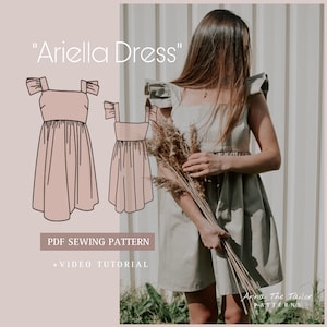 ARIELLA Ruffle Shoulder Dress Printable Sewing Pattern A4 pdf Digital Download XS-XL sizes Clear Sewing Instructions Video Tutorial