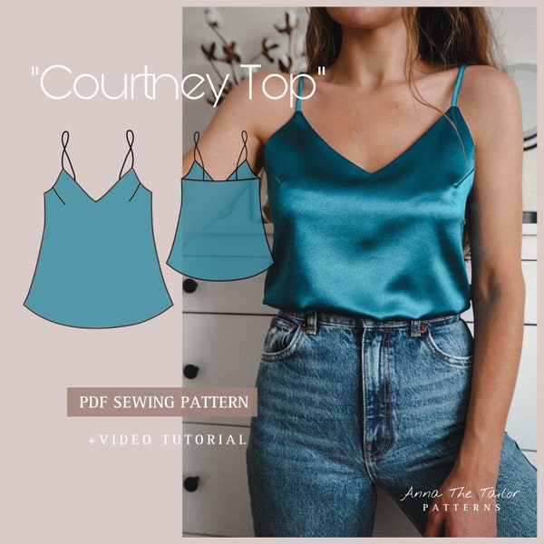 COURTNEY Cami Silk Slip Top Printable Sewing Pattern A4 pdf Digital Download XS-XL sizes Clear Sewing Instructions Video Tutorial