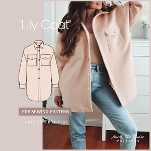 LILY Coat Shirt Printable Sewing Pattern A4 pdf Digital Download XS-XL sizes Clear Sewing Instructions Video Tutorial