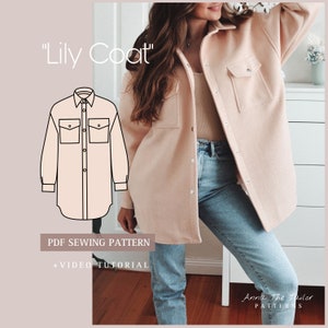 LILY Coat Shirt Printable Sewing Pattern A4 pdf Digital Download XS-XL sizes Clear Sewing Instructions Video Tutorial