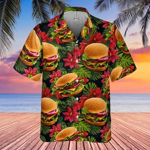 Cheeseburger Hamburger Hawaiian Print Shirt