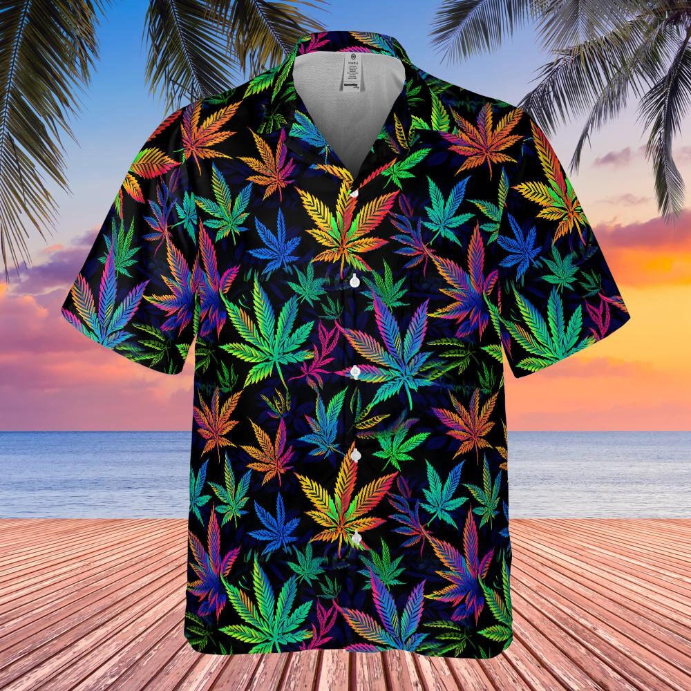 Neon Cannabis Marijuana Weed Hawaiian Shirt for Men