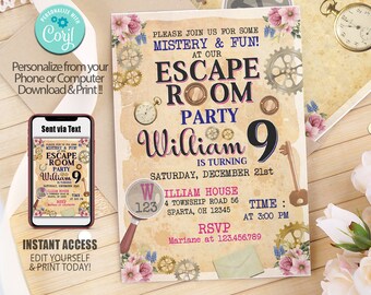 Instant Download Escape Room Party Invitations 5x7 4x6