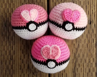 Poke Inspired Crochet Love Ball | Valentine Poke Ball Amigurumi | Stuffed Yarn Toy Plush