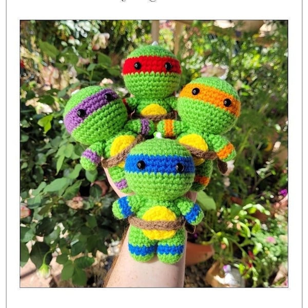 Alleen patroon | Jaren '90 cartoon geïnspireerd | Schildpad gehaakte Amigurumi | Gevuld speelgoedgaren pluche knuffel