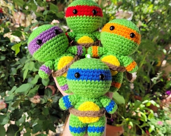 90s Cartoon Inspired | Turtle Crochet Keychain | Amigurumi Chibi Plush Keyring