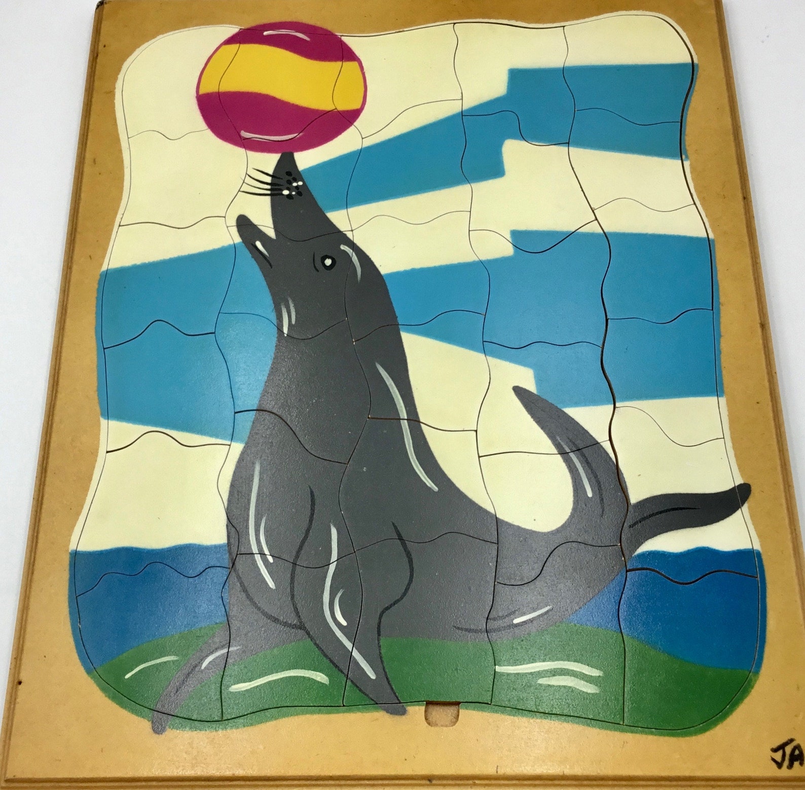 Wooden Jigsaw Puzzle Seal Balancing a Colourful Ball. Etsy