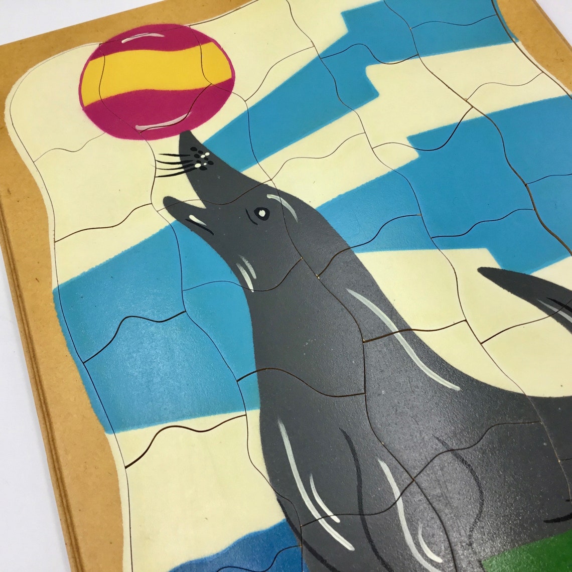 Wooden Jigsaw Puzzle Seal Balancing a Colourful Ball. Etsy
