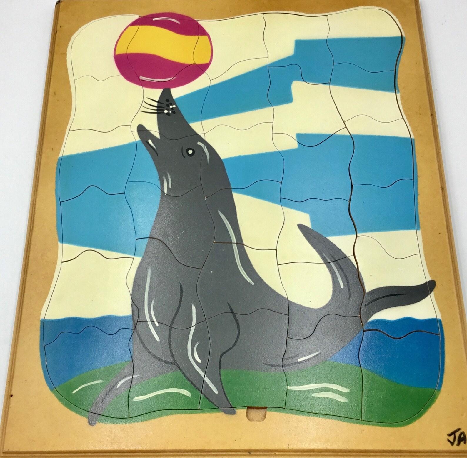 Wooden Jigsaw Puzzle Seal Balancing a Colourful Ball. Etsy