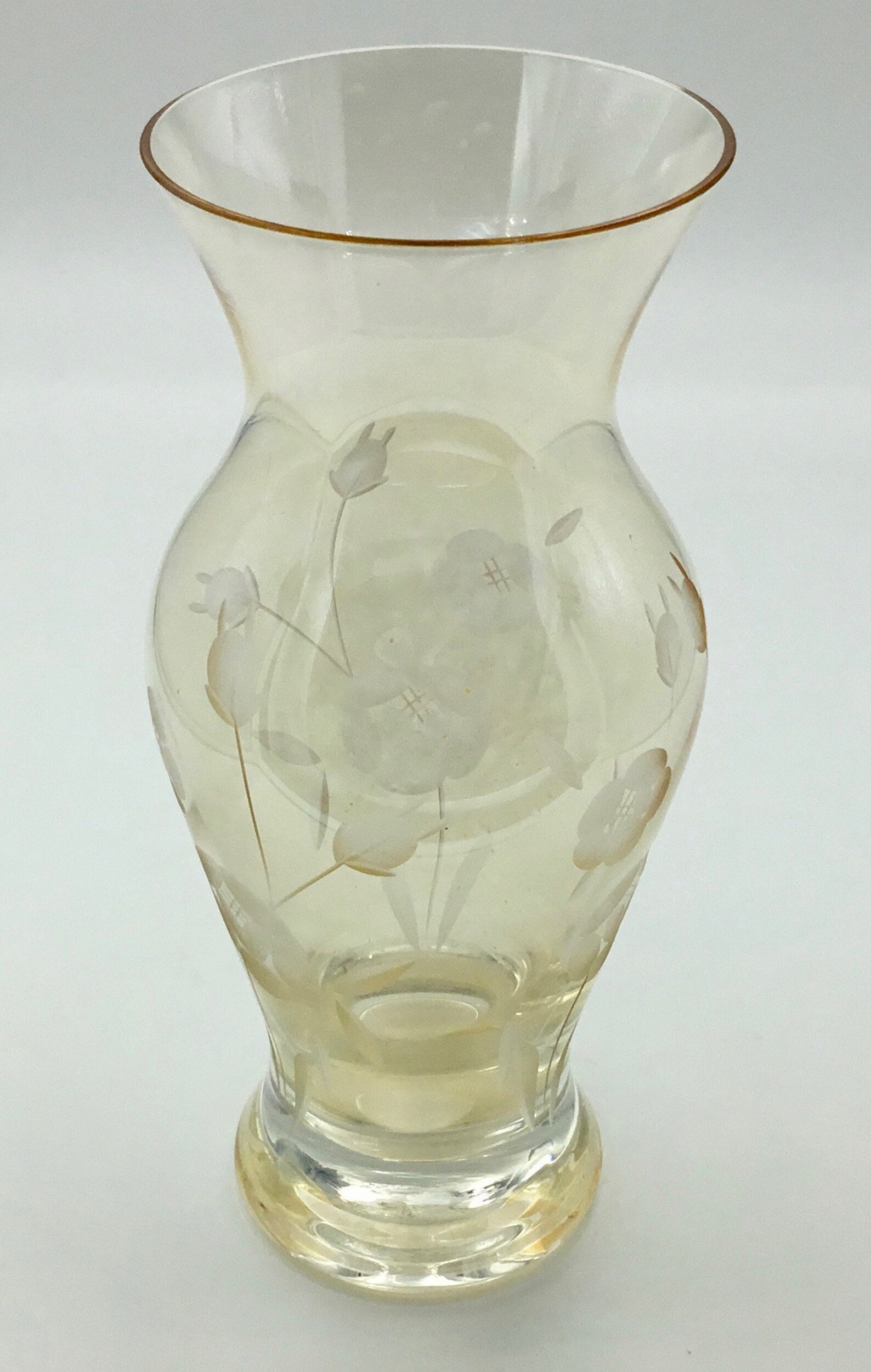 Beautiful Honey Coloured Posy Vase Etched Glass with Floral Etsy