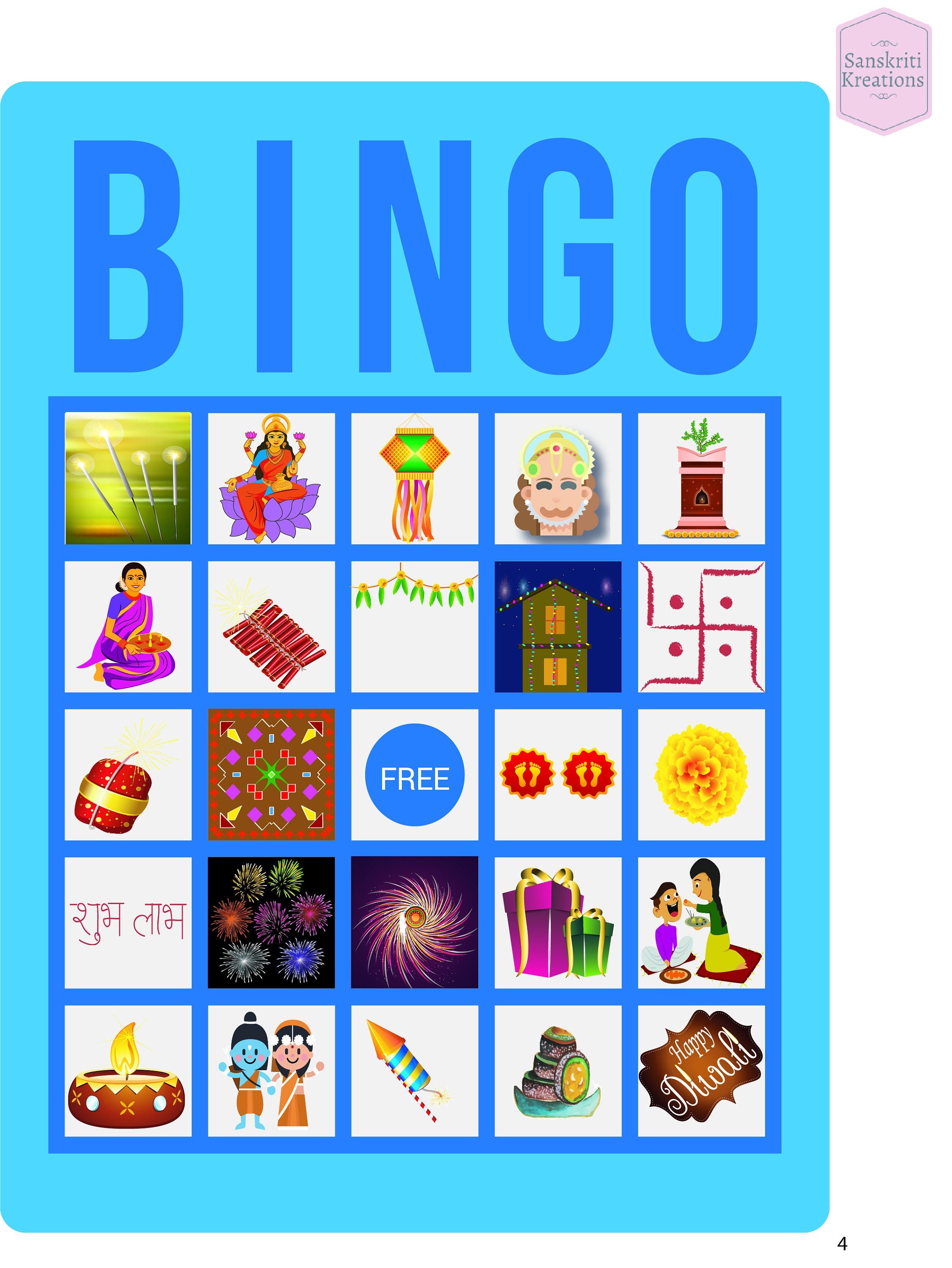 Diwali BINGO Game Kids Printable BINGO Game Bingo Game for Kids PDF ...