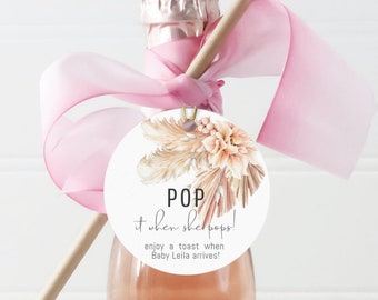 Etiquetas de regalo para baby shower con diseño floral de hierba de la pampa (archivo digital)