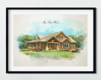 Personalized House Portrait Custom Home Portrait Housewarming Gift New Home Gift House Watercolor Realtor Closing Gift First Home Gift Art