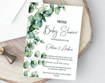 Eucalyptus Baby Shower Invitation: Greenery, Gender Neutral (Digital)