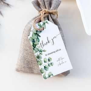 Eucalyptus Bridal Shower Favor Tags: Greenery Thank You (Digital Template)