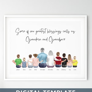 Grandparents Gift Personalized Gift Mothers Day Gifts Fathers Day Gifts Grandma Gift Mom Birthday Gift Family Portrait Gift from kids 90